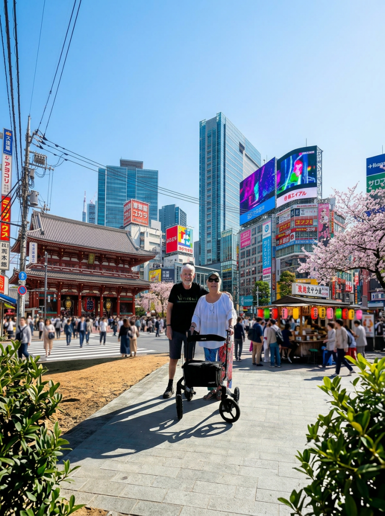 senioren met rollator in Japan