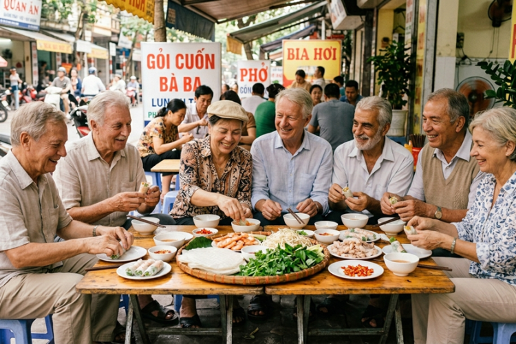 spring-rolls eten in Hanoi, Vietnam